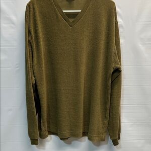 Club Monaco Olive Green Waffle Knit V-Neck Long Sleeve Sweater Men’s XL